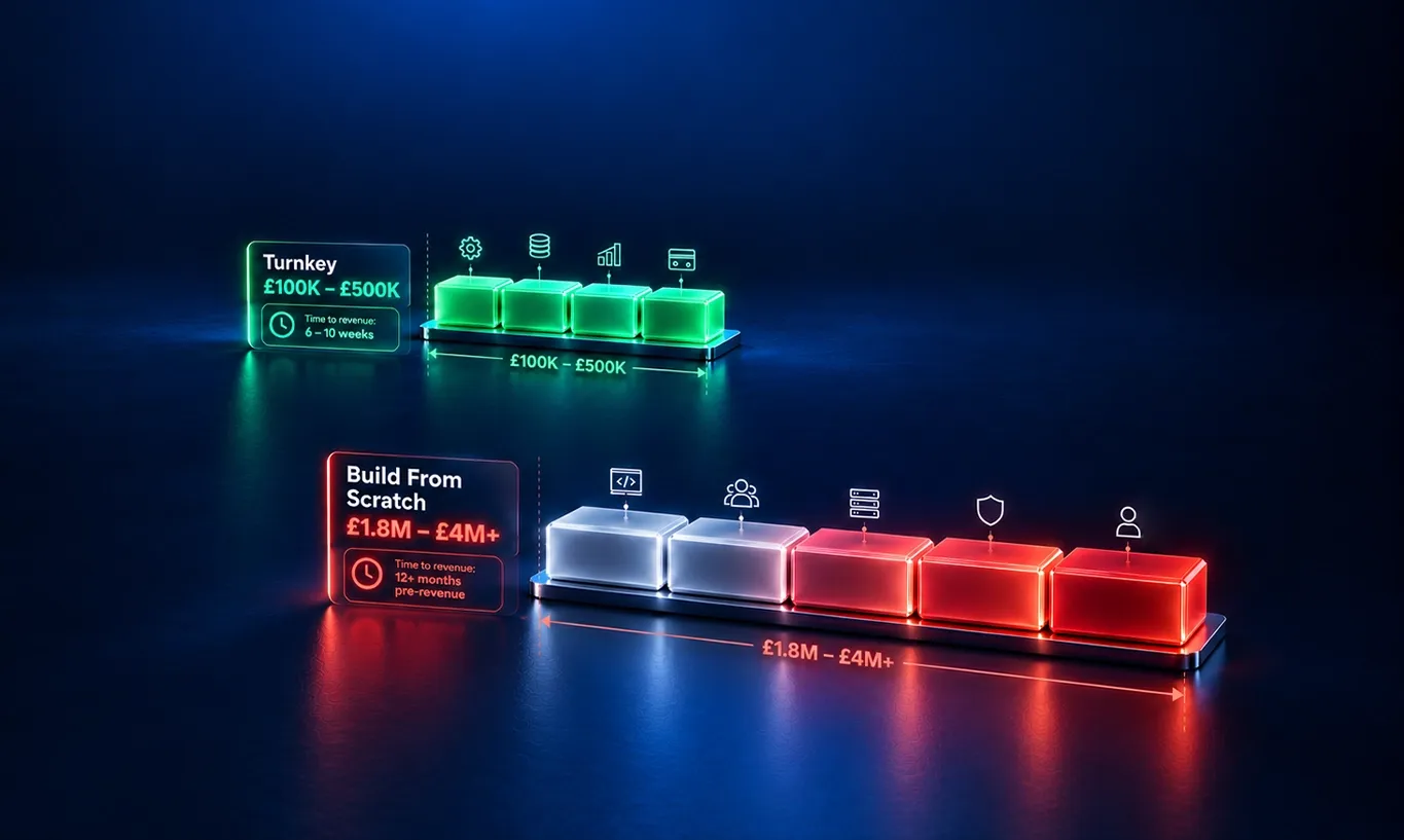 Glowing green 'Tuesday' and red 'Build From Scratch' digital bars display budgets and icons.